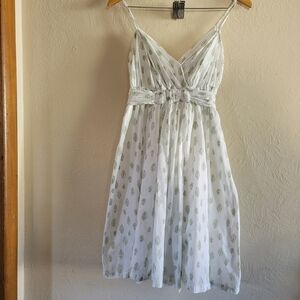 GAP, Flowy and Floral‎ Dress, White with Green Leaf Print, Size XS